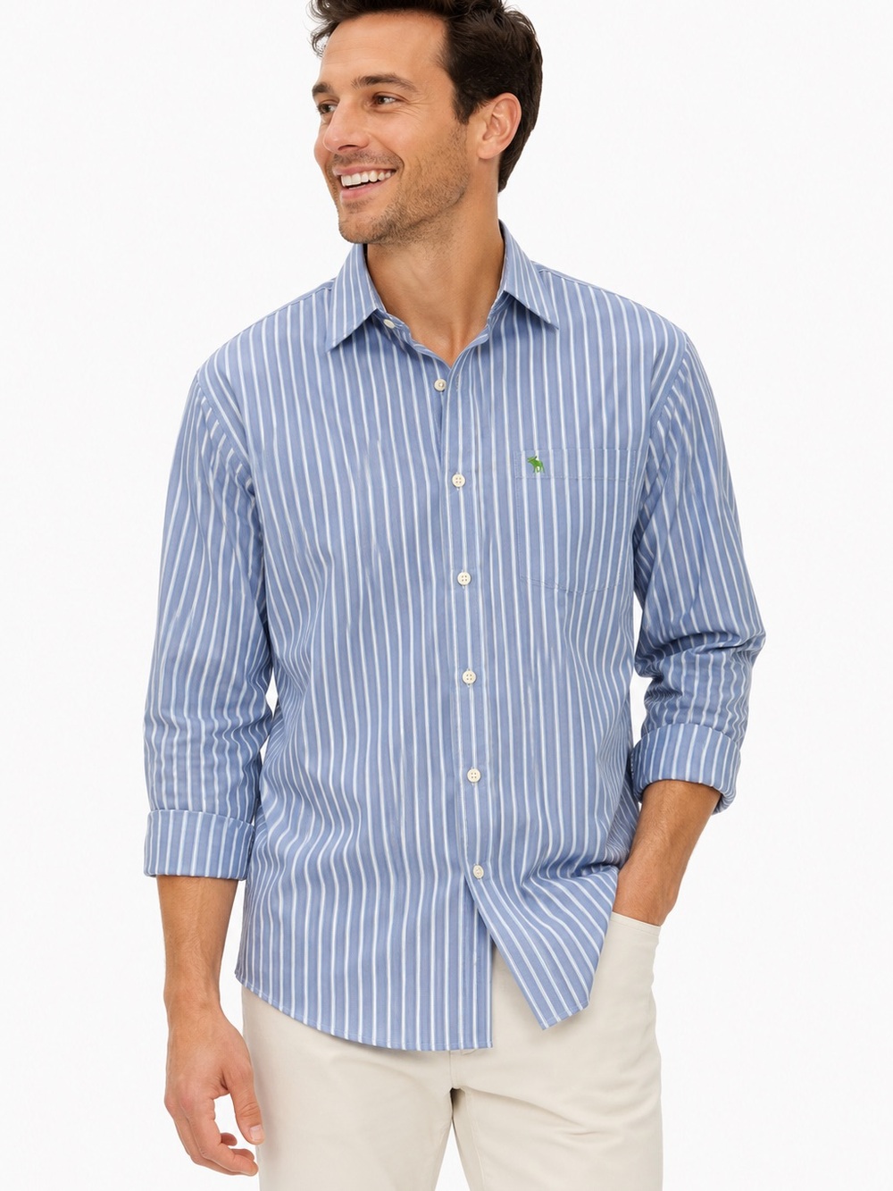 Abercrombie & Fitch Blue and White Vertical Stripe Button-Down Shirt